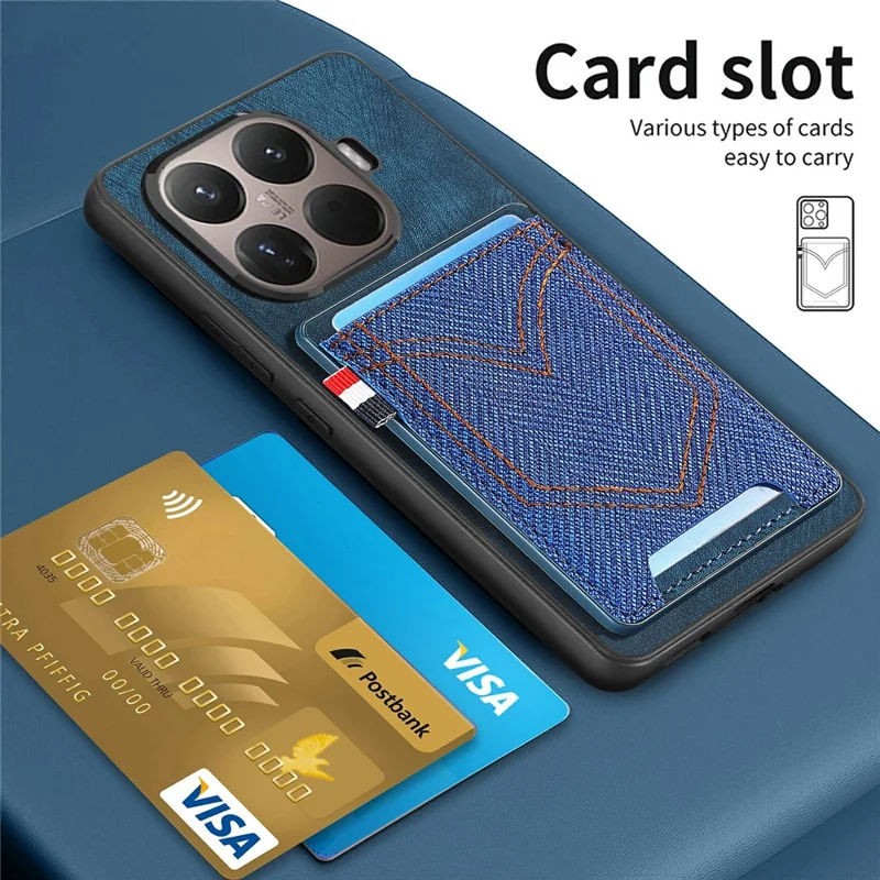 For Xiaomi 15T Pro Case Retro Jean Cloth Texture Leather Back Phone Cover with Card Holder - Black