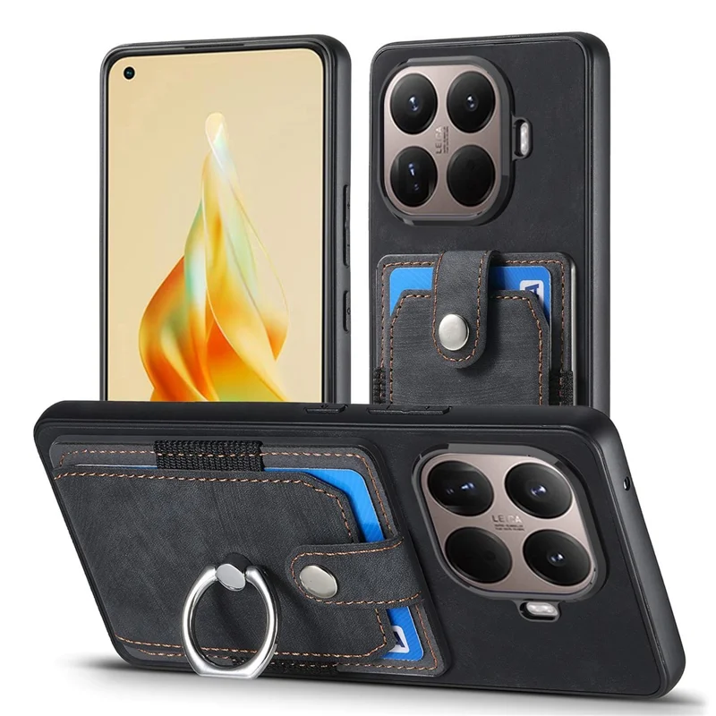 Xiaomi 15T Pro hoesje van leer met kaartslots en standaard - Zwart