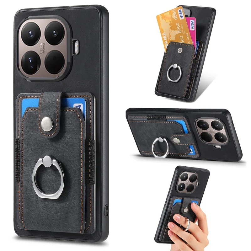 Xiaomi 15T Pro hoesje van leer met kaartslots en standaard - Zwart