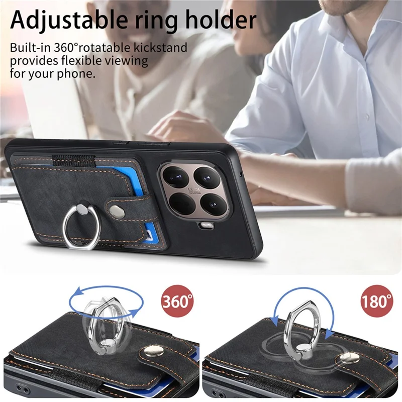 Xiaomi 15T Pro hoesje van leer met kaartslots en standaard - Zwart