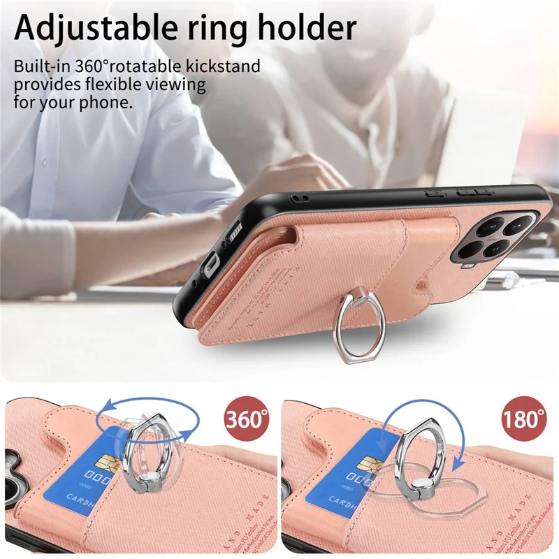 Custodia per Xiaomi 15T Pro con porta carte, supporto e rivestimento in pelle + TPU + PC - Rosa