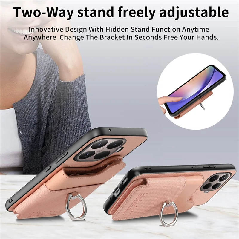 Custodia per Xiaomi 15T Pro con porta carte, supporto e rivestimento in pelle + TPU + PC - Rosa