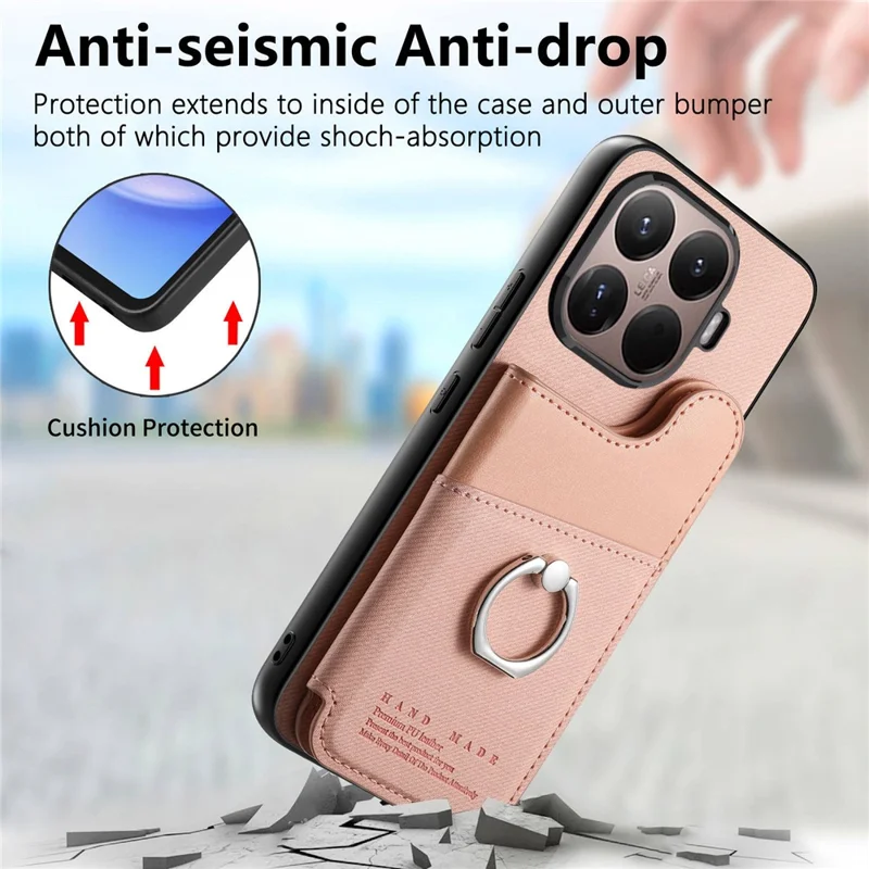 Custodia per Xiaomi 15T Pro con porta carte, supporto e rivestimento in pelle + TPU + PC - Rosa