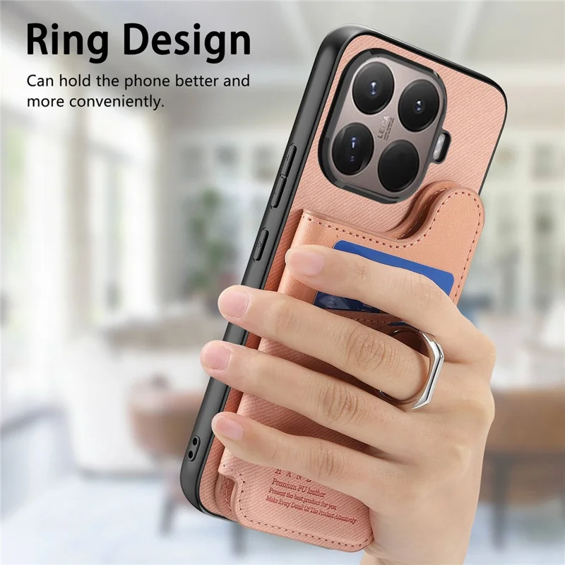 Custodia per Xiaomi 15T Pro con porta carte, supporto e rivestimento in pelle + TPU + PC - Rosa