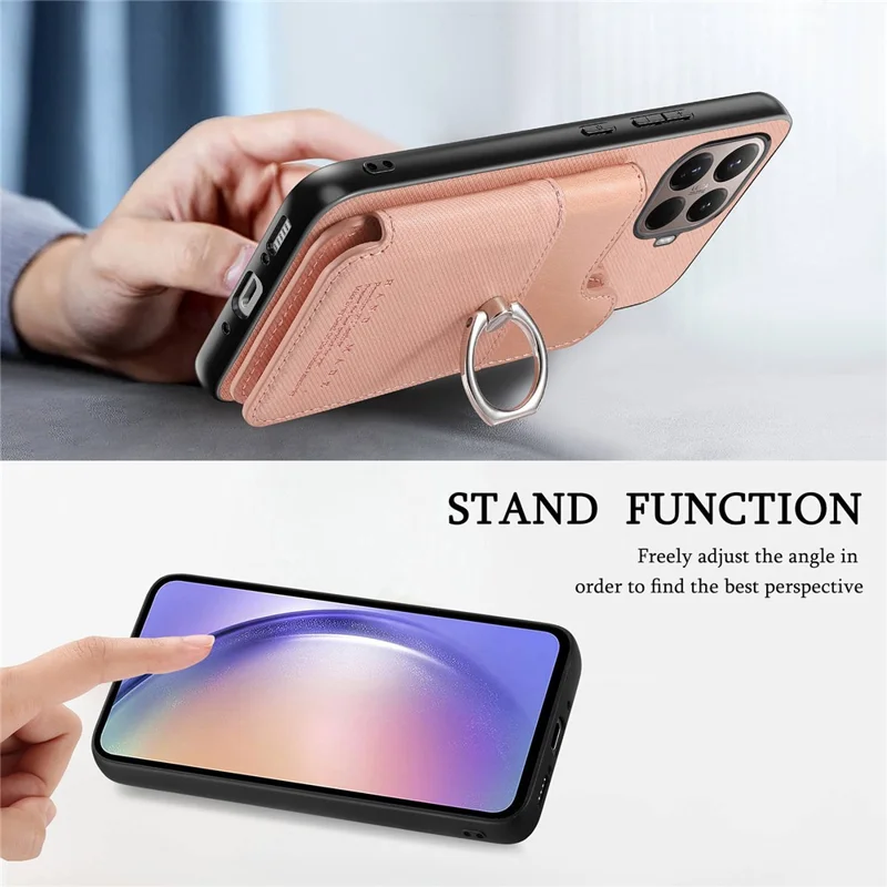 Custodia per Xiaomi 15T Pro con porta carte, supporto e rivestimento in pelle + TPU + PC - Rosa