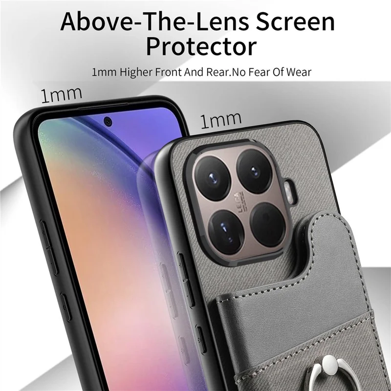 Xiaomi 15T Pro Hülle mit Kartenfach, Ständer, Leder + TPU + PC Handyhülle - Grau