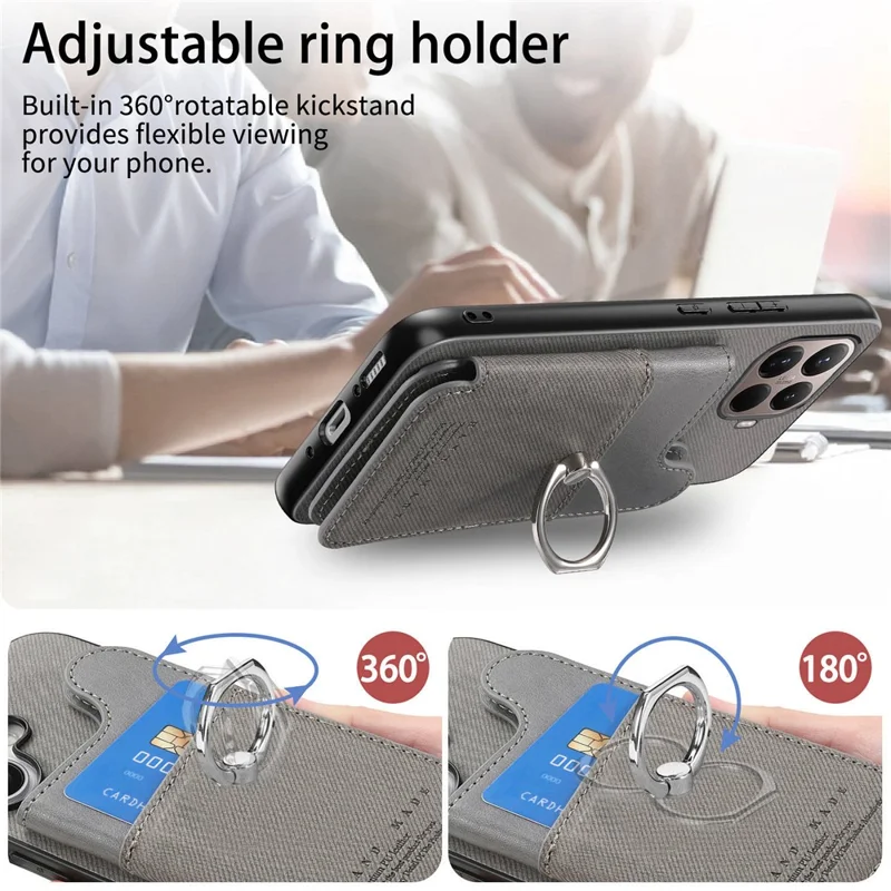 Xiaomi 15T Pro Hülle mit Kartenfach, Ständer, Leder + TPU + PC Handyhülle - Grau