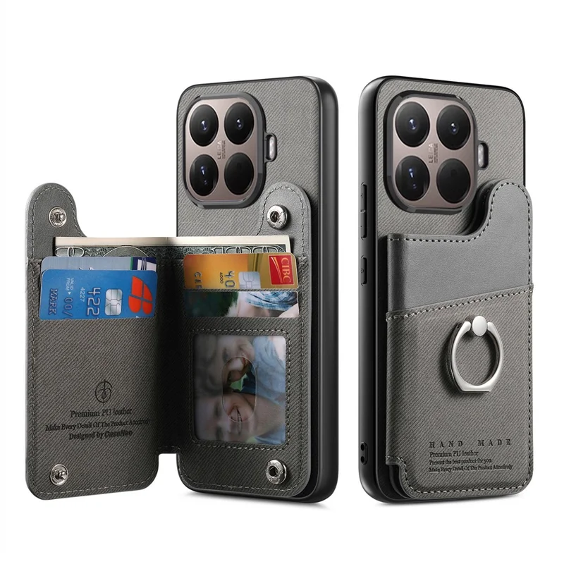 Xiaomi 15T Pro Hülle mit Kartenfach, Ständer, Leder + TPU + PC Handyhülle - Grau