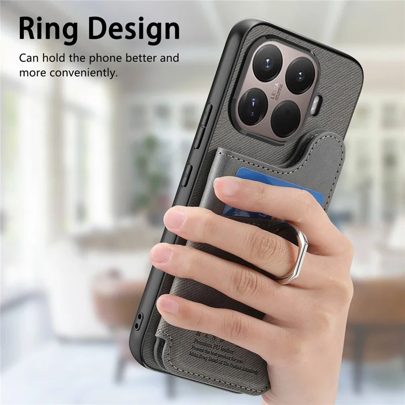 Xiaomi 15T Pro Hülle mit Kartenfach, Ständer, Leder + TPU + PC Handyhülle - Grau