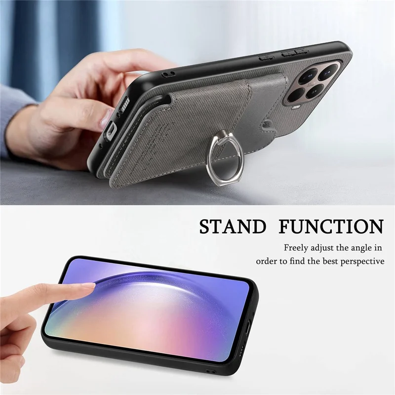Xiaomi 15T Pro Hülle mit Kartenfach, Ständer, Leder + TPU + PC Handyhülle - Grau