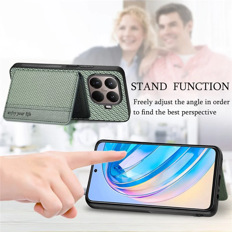 Для Xiaomi 15T Pro Case RFID Blocking Carbon Fiber Leather Phone Back Cover with Card Holder - Зеленый