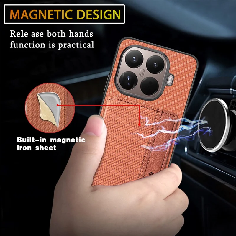 Xiaomi 15T Pro Hülle RFID-Blockierung Kohlefaser Leder Handyhülle mit Kartenfach - Schwarz