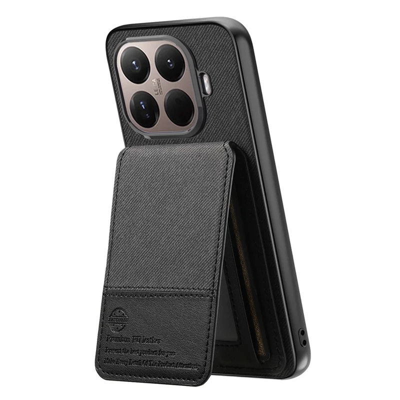 Xiaomi 15T Pro hoesje met doekstructuur, lederen afwerking + PC + TPU, met RFID-blokkering en kaarthouder - Zwart