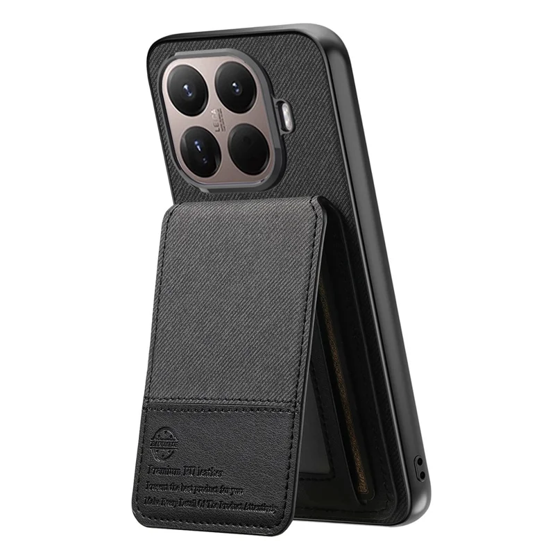Xiaomi 15T Pro hoesje met doekstructuur Leder + PC + TPU RFID-blokkering telefoonhoesje met kaarthouder - Zwart