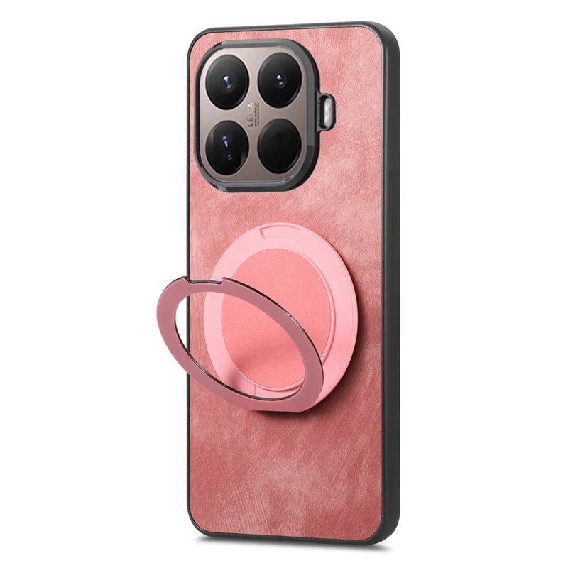 Stress Relief Retro Leather Back Cover for Xiaomi 15T Pro Phone Case with Rotating Kickstand - Pink