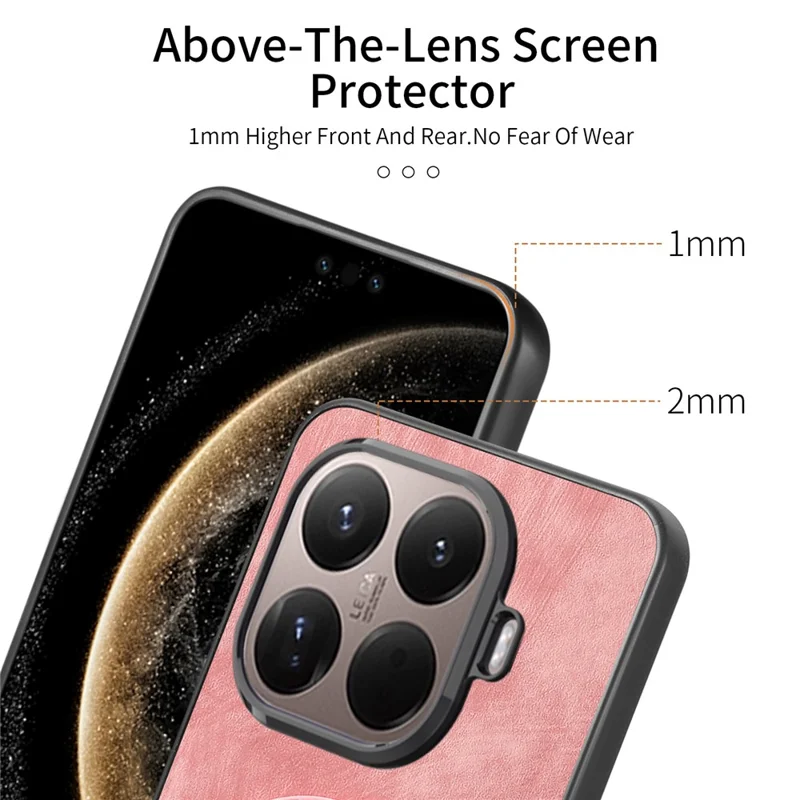 Stress Relief Retro Leather Back Cover for Xiaomi 15T Pro Phone Case with Rotating Kickstand - Pink