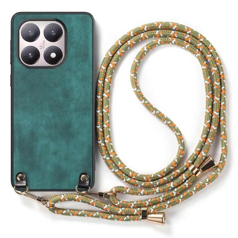 Retro Leather Case For Xiaomi 15T Phone Back Cover with Adjustable Strap - Green