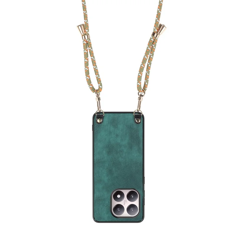 Retro Leather Case For Xiaomi 15T Phone Back Cover with Adjustable Strap - Green