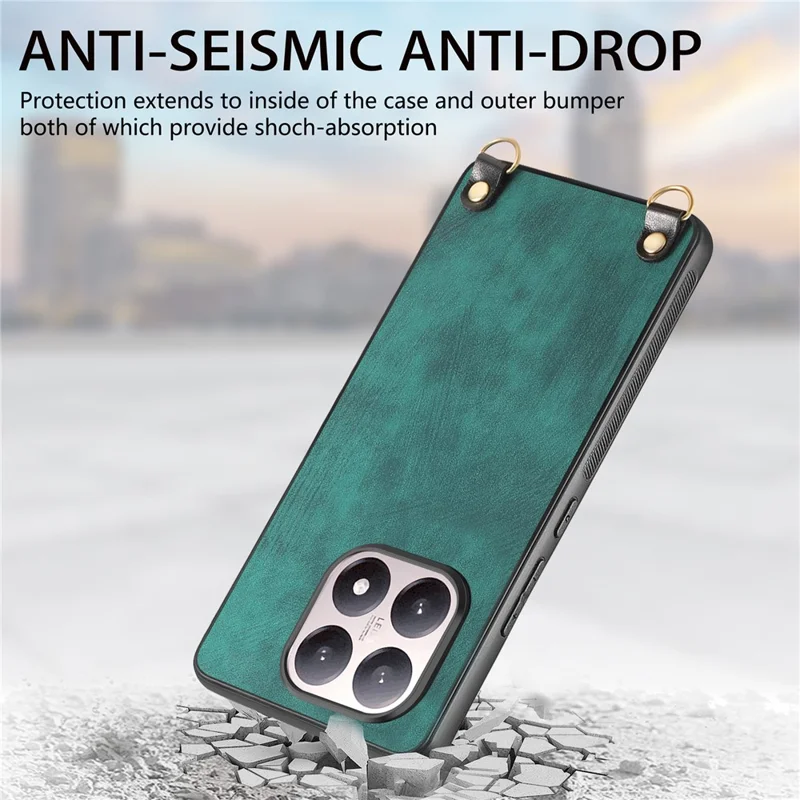 Retro Leather Case For Xiaomi 15T Phone Back Cover with Adjustable Strap - Green