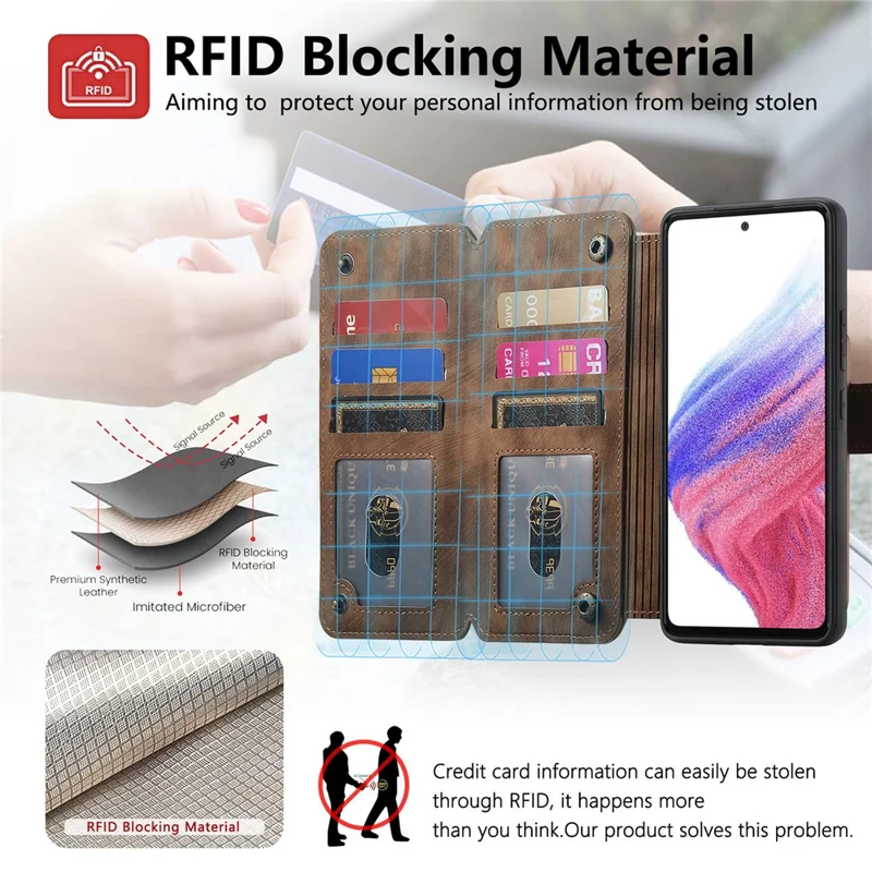 Leather Case For Xiaomi 15T Pro Phone Back Cover with RFID Blocking Zipper Wallet Kickstand - Brown