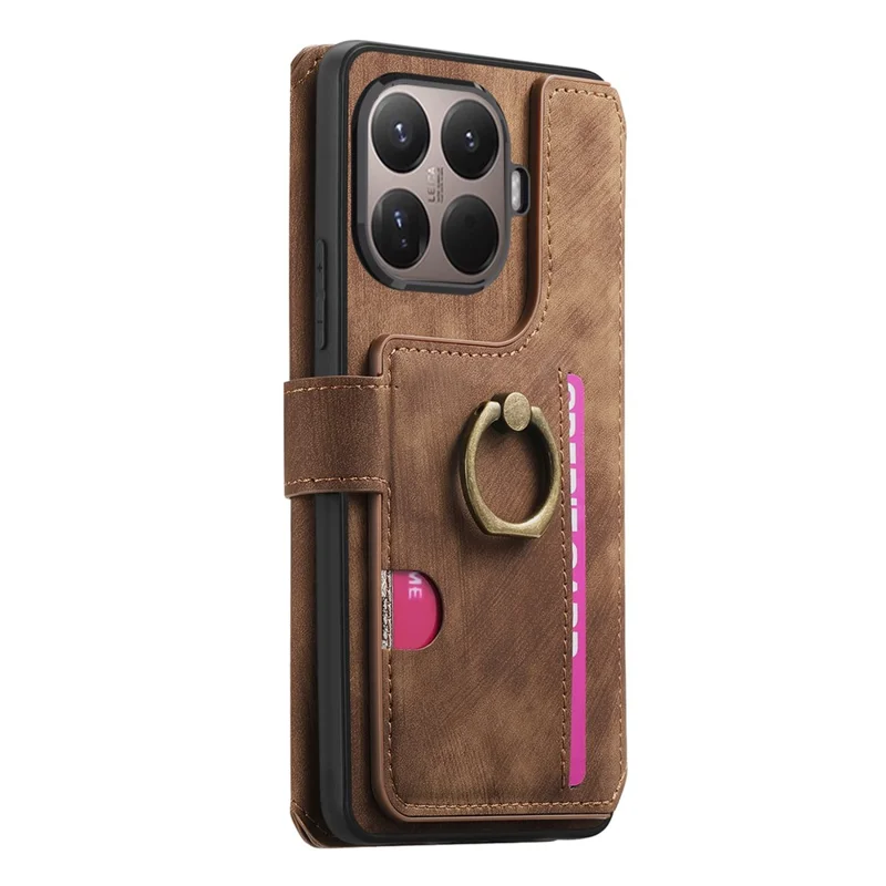 Leather Case For Xiaomi 15T Pro Phone Back Cover with RFID Blocking Zipper Wallet Kickstand - Brown