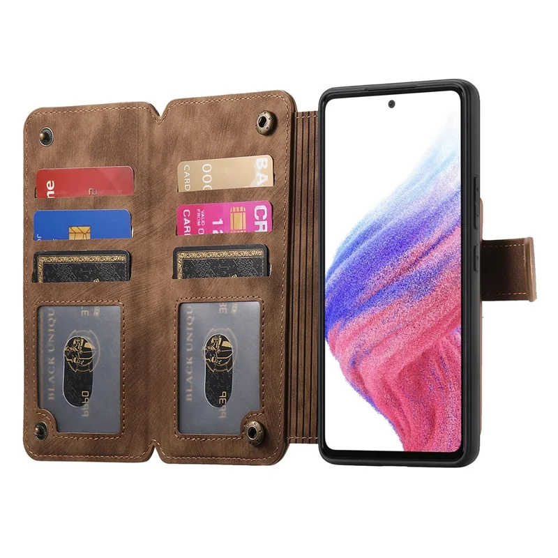Leather Case For Xiaomi 15T Pro Phone Back Cover with RFID Blocking Zipper Wallet Kickstand - Brown