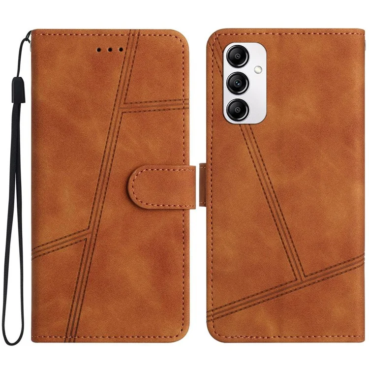 Per Samsung Galaxy A14 5G Sensazione Della Pelle Linee di Protezione Del Telefono Exprinted Casetta Vintage pe Leather Flip Worthet Cover - Marrone