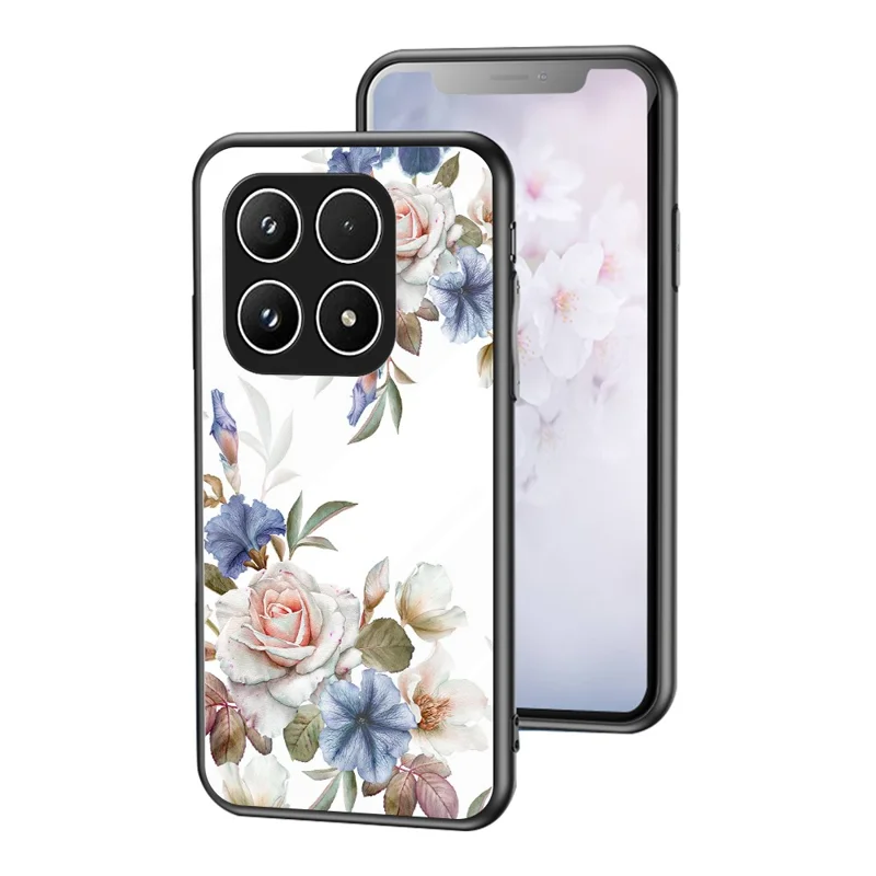 Phone Case For Xiaomi 17 Floral Pattern TPU + Tempered Glass Protective Cover - White Flower Bush