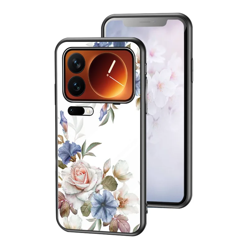 Phone Case For Xiaomi 17 Pro Floral Pattern TPU + Tempered Glass Protective Cover - White Flower Bush