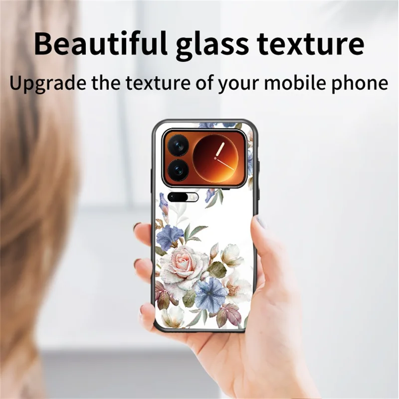 Phone Case For Xiaomi 17 Pro Floral Pattern TPU + Tempered Glass Protective Cover - White Flower Bush