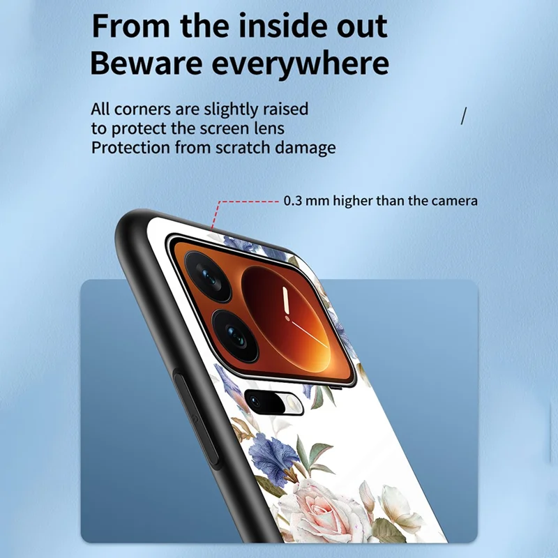 Phone Case For Xiaomi 17 Pro Floral Pattern TPU + Tempered Glass Protective Cover - White Flower Bush