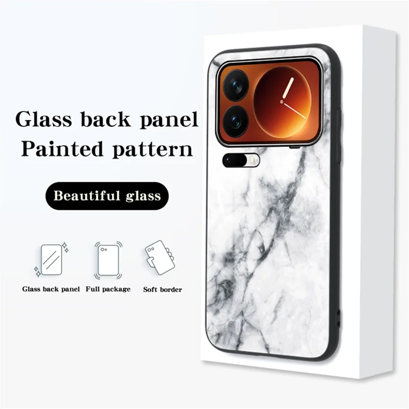 Для Xiaomi 17 Pro Max Case Marble Pattern Tempered Glass + PC + TPU Protective Phone Cover - White Marble