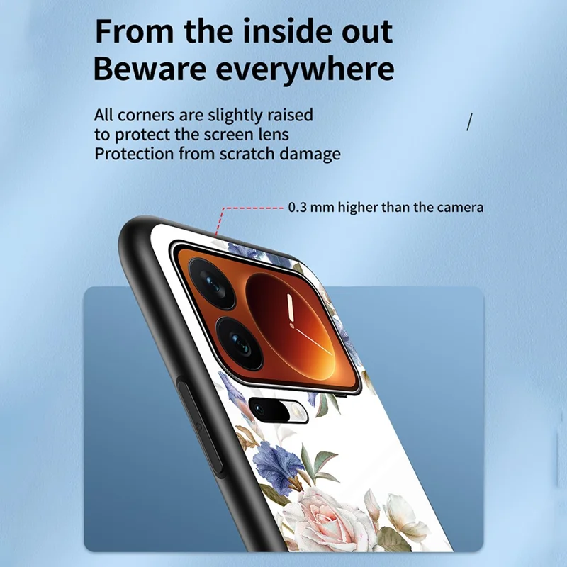 Phone Case For Xiaomi 17 Pro Max Floral Pattern TPU + Tempered Glass Protective Cover - White Flower Bush