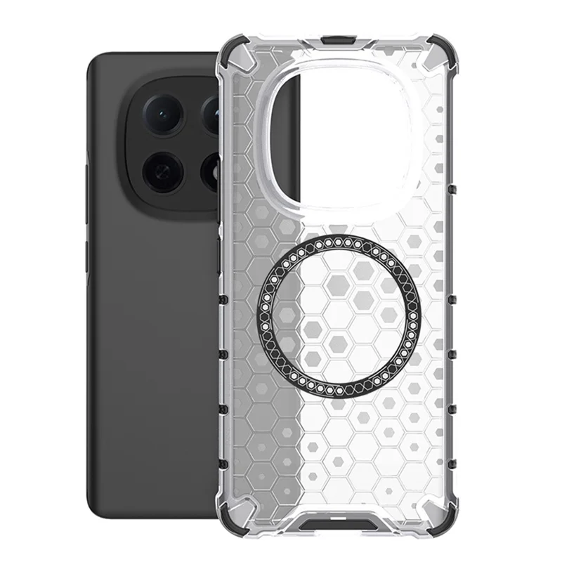 For Xiaomi Redmi Note 15 5G (Global) Magnetic Case Honeycomb Design TPU + PC Phone Cover - Transparent