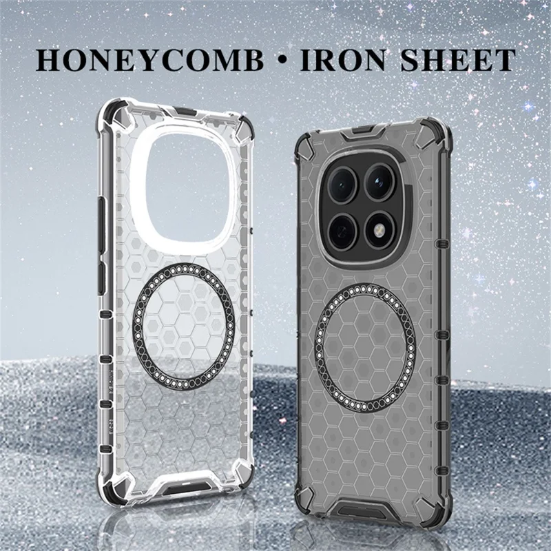 For Xiaomi Redmi Note 15 5G (Global) Magnetic Case Honeycomb Design TPU + PC Phone Cover - Transparent