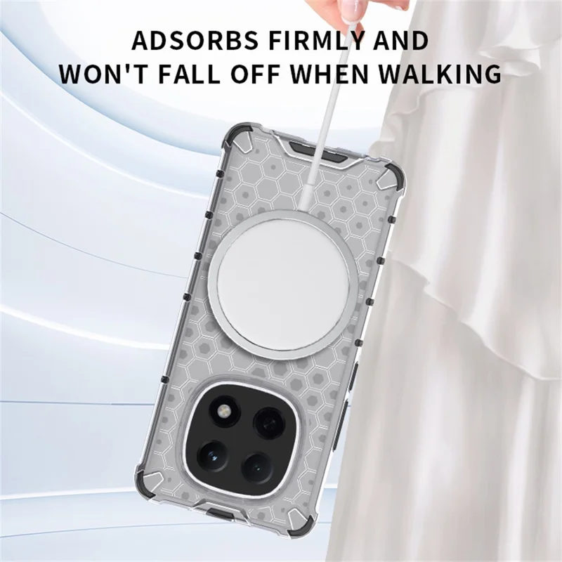 For Xiaomi Redmi Note 15 5G (Global) Magnetic Case Honeycomb Design TPU + PC Phone Cover - Transparent