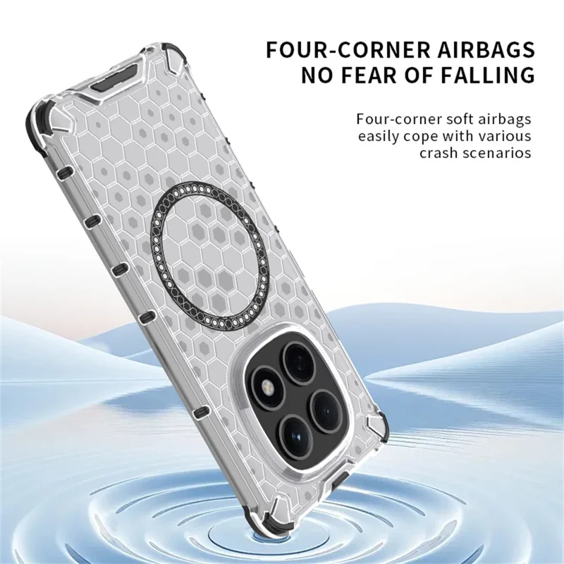 For Xiaomi Redmi Note 15 5G (Global) Magnetic Case Honeycomb Design TPU + PC Phone Cover - Transparent