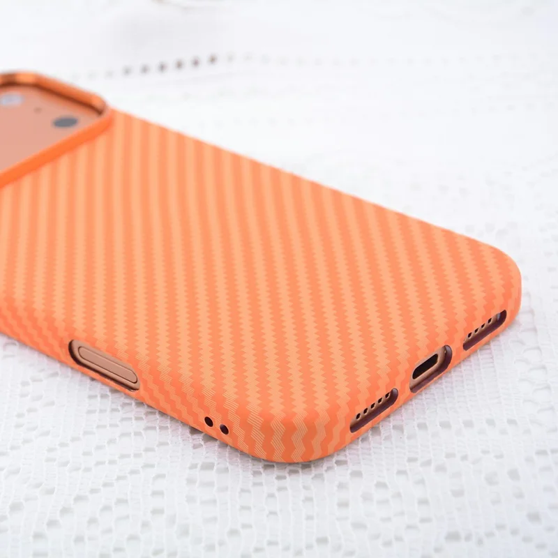 For iPhone 17 Pro Max Case Carbon Fiber Texture Water Transfer PC Phone Cover Compatible with MagSafe - Orange Coarse Lines
