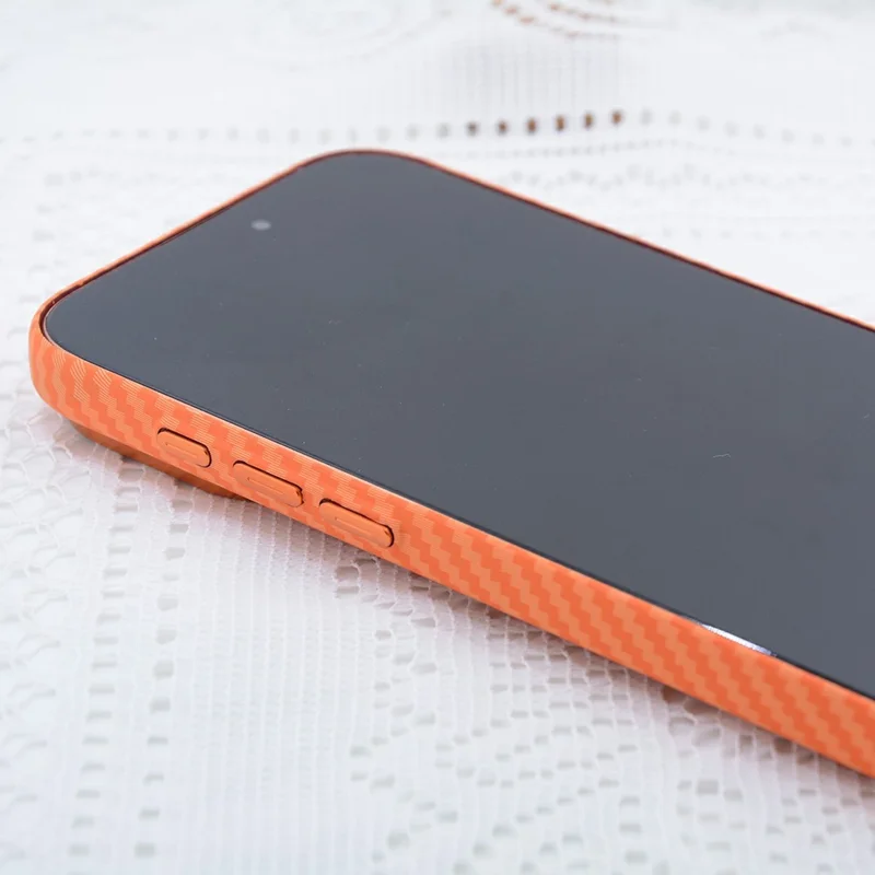For iPhone 17 Pro Case Carbon Fiber Texture Water Transfer PC Phone Cover Compatible with MagSafe - Orange Coarse Lines