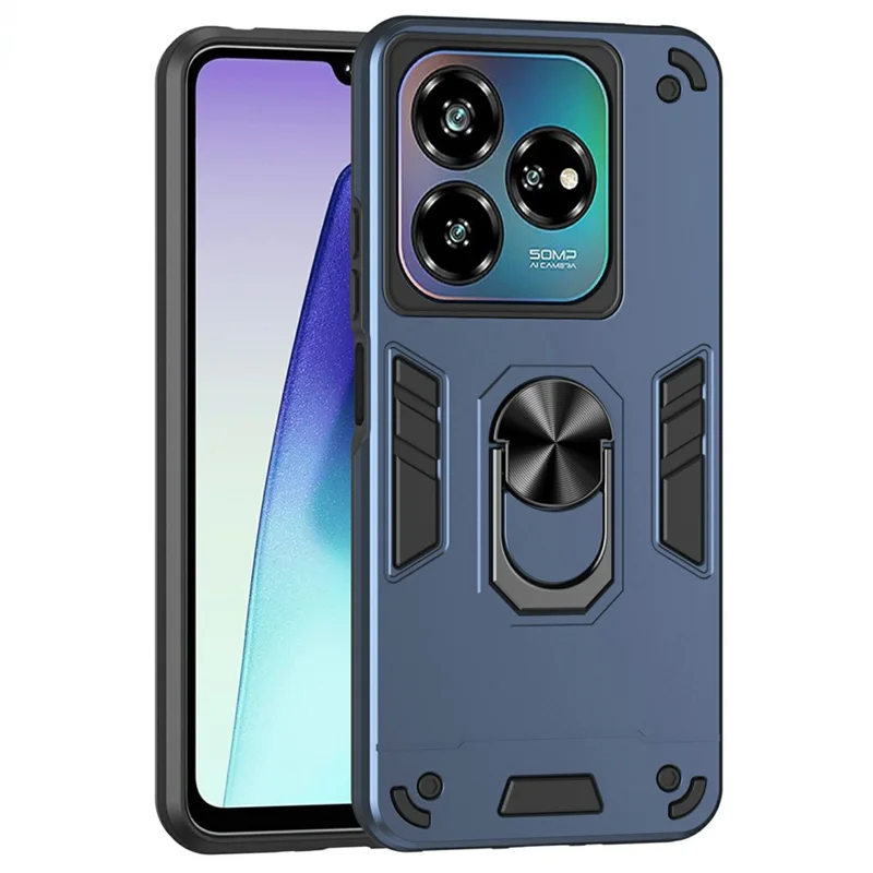 For ZTE Blade A75 4G Case PC + TPU Drop Defend Phone Cover with Ring Kickstand - Blue