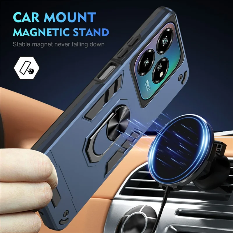 For ZTE Blade A75 4G Case PC + TPU Drop Defend Phone Cover with Ring Kickstand - Blue