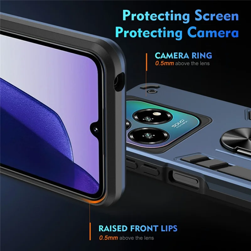 For ZTE Blade A75 4G Case PC + TPU Drop Defend Phone Cover with Ring Kickstand - Blue