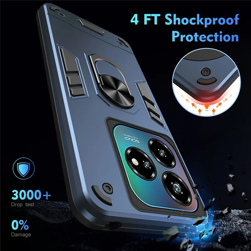 For ZTE Blade A75 4G Case PC + TPU Drop Defend Phone Cover with Ring Kickstand - Blue
