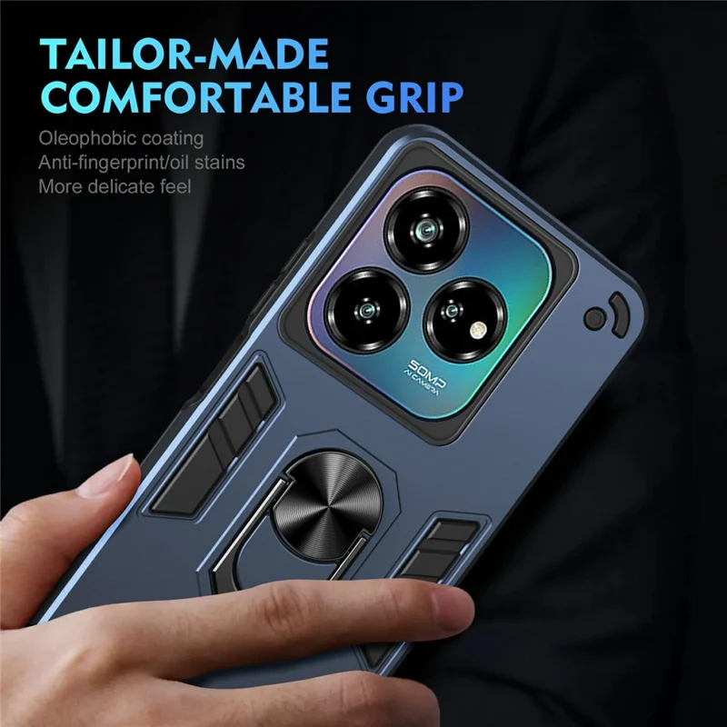 For ZTE Blade A75 4G Case PC + TPU Drop Defend Phone Cover with Ring Kickstand - Blue