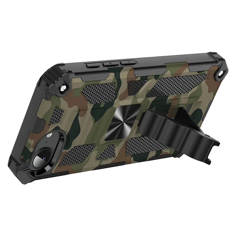 For iPhone 16e Case Kickstand PC+TPU Camouflage Military Grade Phone Cover - Army Green