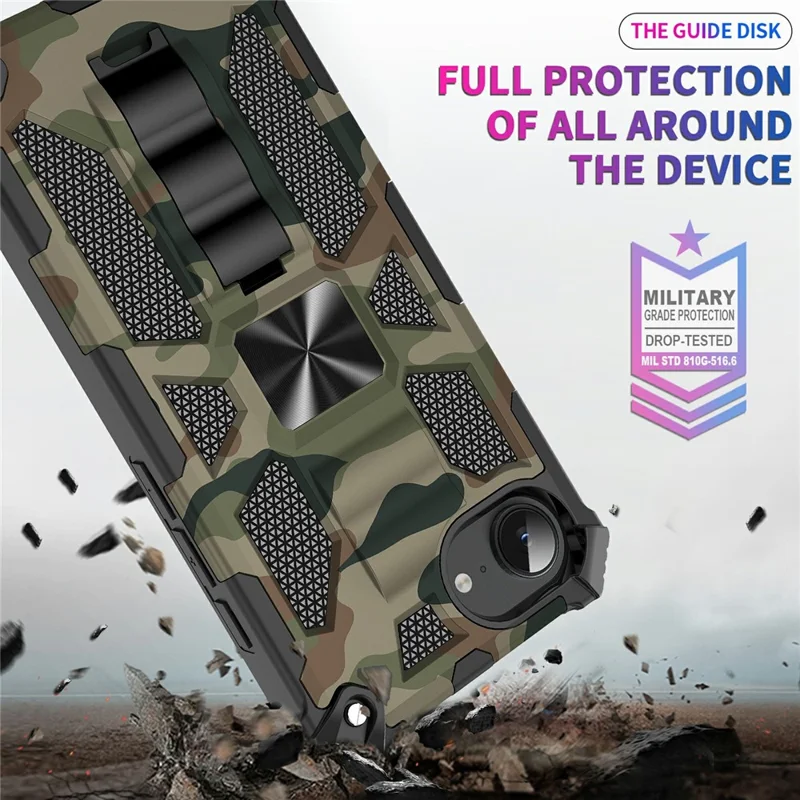 For iPhone 16e Case Kickstand PC+TPU Camouflage Military Grade Phone Cover - Army Green