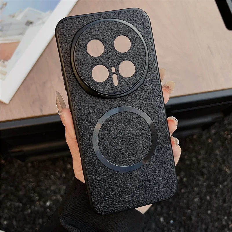 For Honor Magic8 Pro 5G Magnetic Case Litchi Texture PU Leather + TPU Phone Back Cover - Black