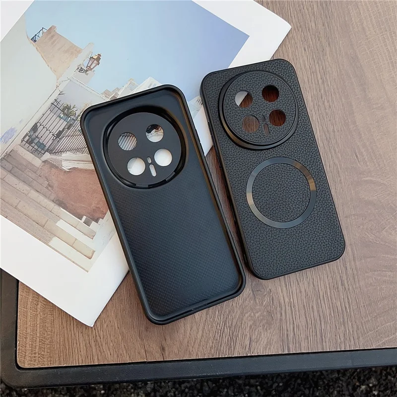 For Honor Magic8 Pro 5G Magnetic Case Litchi Texture PU Leather + TPU Phone Back Cover - Black