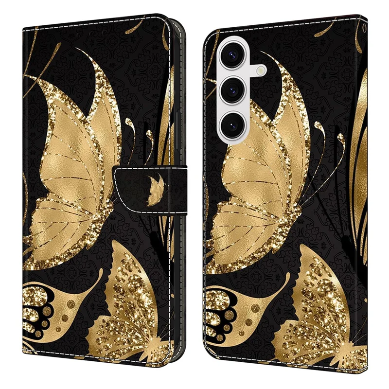 For Samsung Galaxy S26  /  S26 Pro Case Magnetic Clasp 3D Pattern Leather Wallet Phone Cover - Golden Butterfly