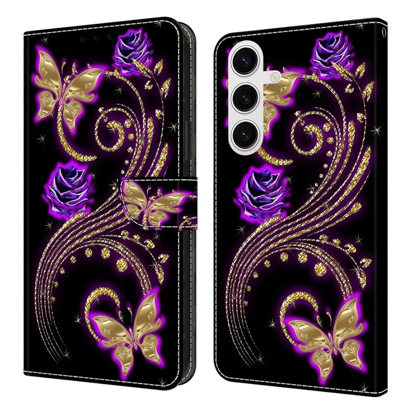 Voor Samsung Galaxy S26 / S26 Pro hoesje 3D patroon PU leer portemonnee telefoonhoesje met standaard - Paarse bloemen / Vlinders